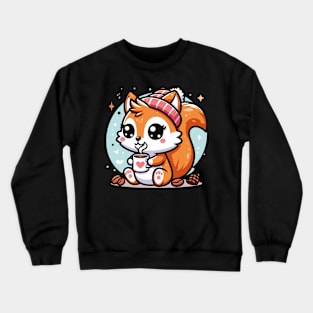 Cute Squirrel Girl Drinking Coffee Crewneck Sweatshirt